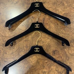 Lot of 3 authentic CHANEL velvet hangers CC gold black 2 tops 1 pant so cool!